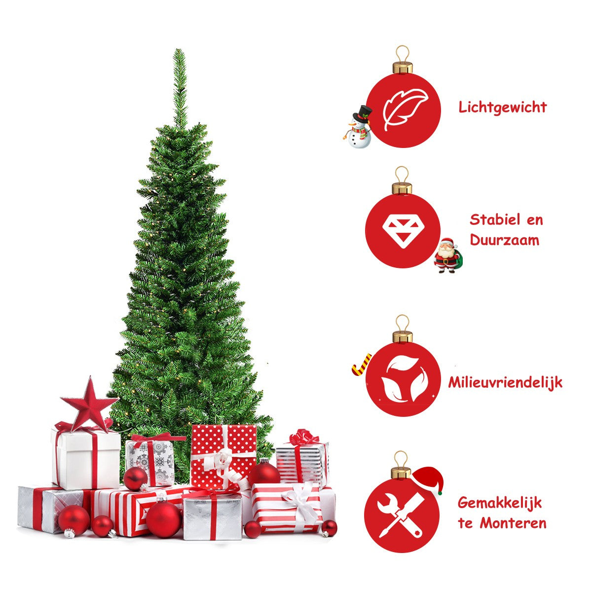 LIVSK Kunstkerstboom 135 cm - 150 Warmwitte LED-lampjes - Realistische PVC-naalden - Stevige metalen standaard - Groen