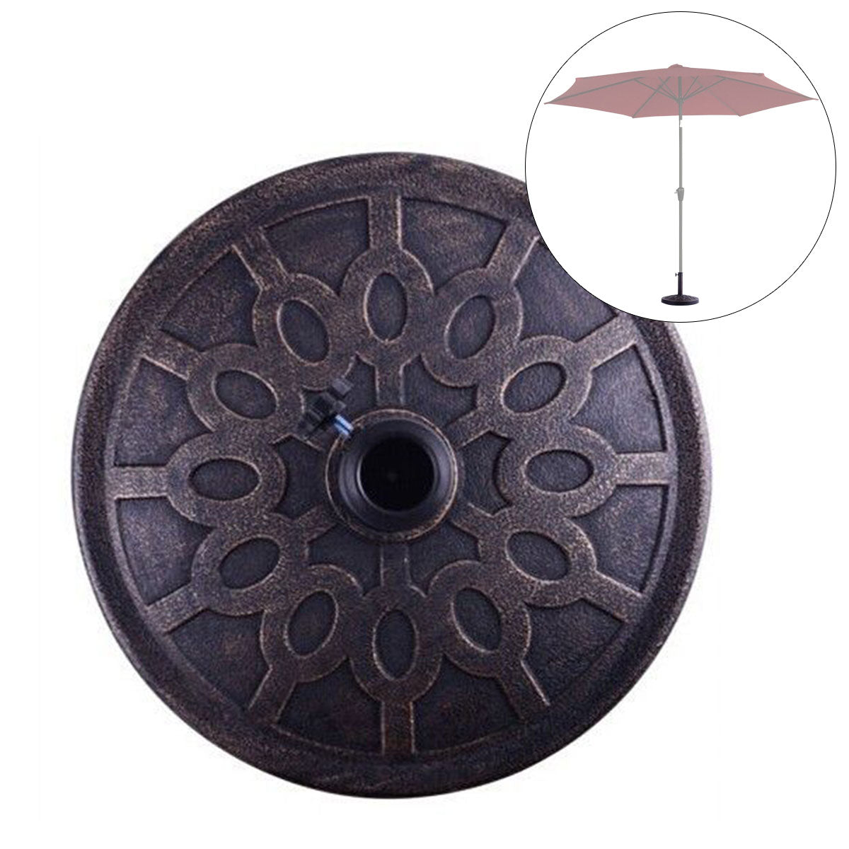 LIVSK Gietijzeren Parasolvoet - Stabiele Basis met Verstelbare Paal - Geschikt voor φ38mm en φ48mm - Terras en Balkon - Brons