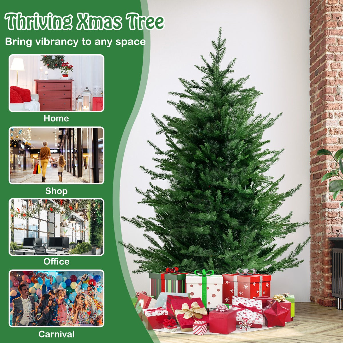 LIVSK Kunstkerstboom 136 cm - 386 takpunten - 180 warmwitte LED-lampjes - 8 verlichtingsmodi - Brandveilig - Groen