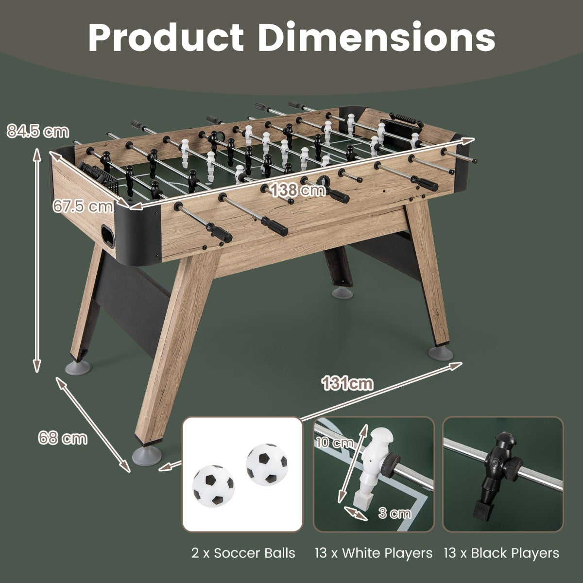 LIVSK Vrijstaande Tafelvoetbaltafel - Inclusief 2 Ballen en 26 Spelers - Duurzame Constructie - Voor 2-4 Personen - Natuurlijk