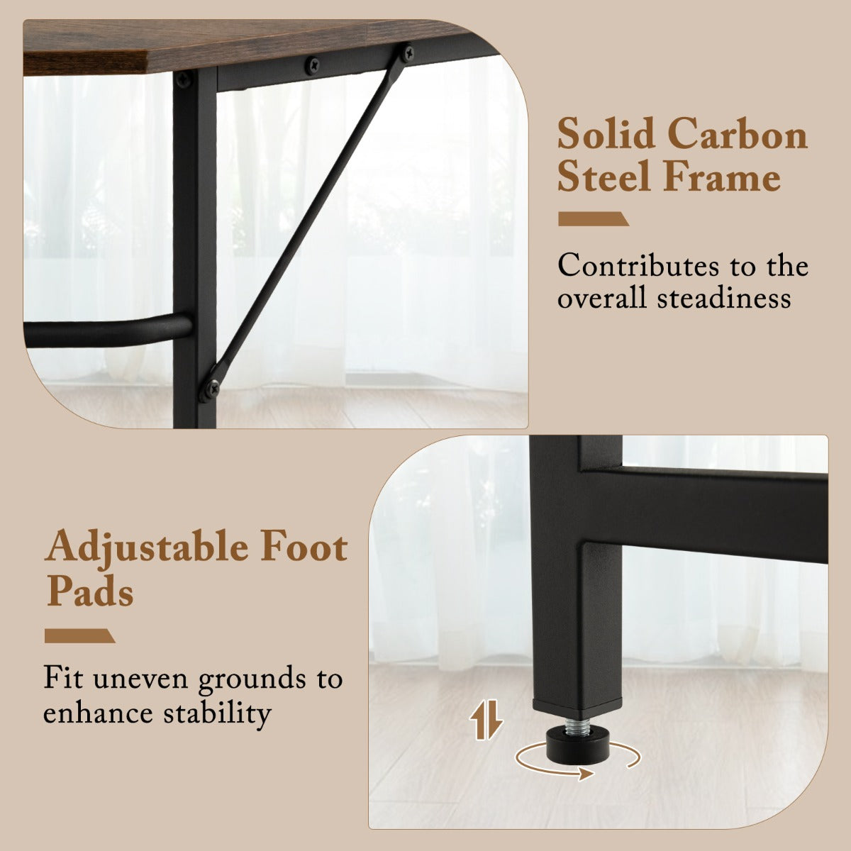 LIVSK L-vormig Computerbureau - Duurzaam Metaal - Verstelbare Voetjes - Opbergruimte - 138 x 50 x 75 cm - Bruin