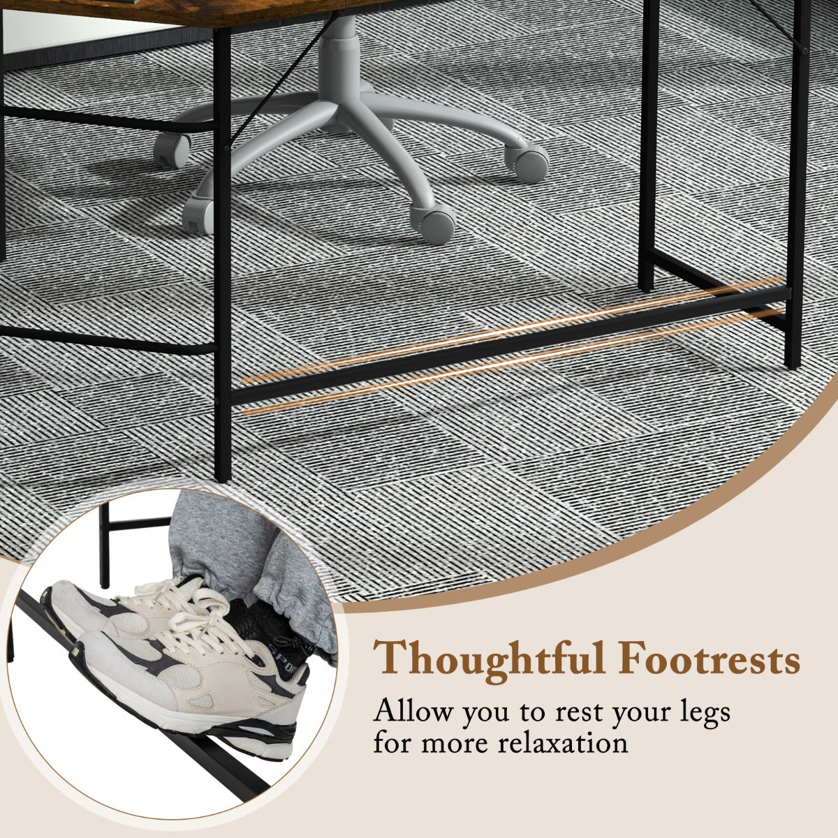 LIVSK L-vormig Computerbureau - Duurzaam Metaal - Verstelbare Voetjes - Opbergruimte - 138 x 50 x 75 cm - Bruin