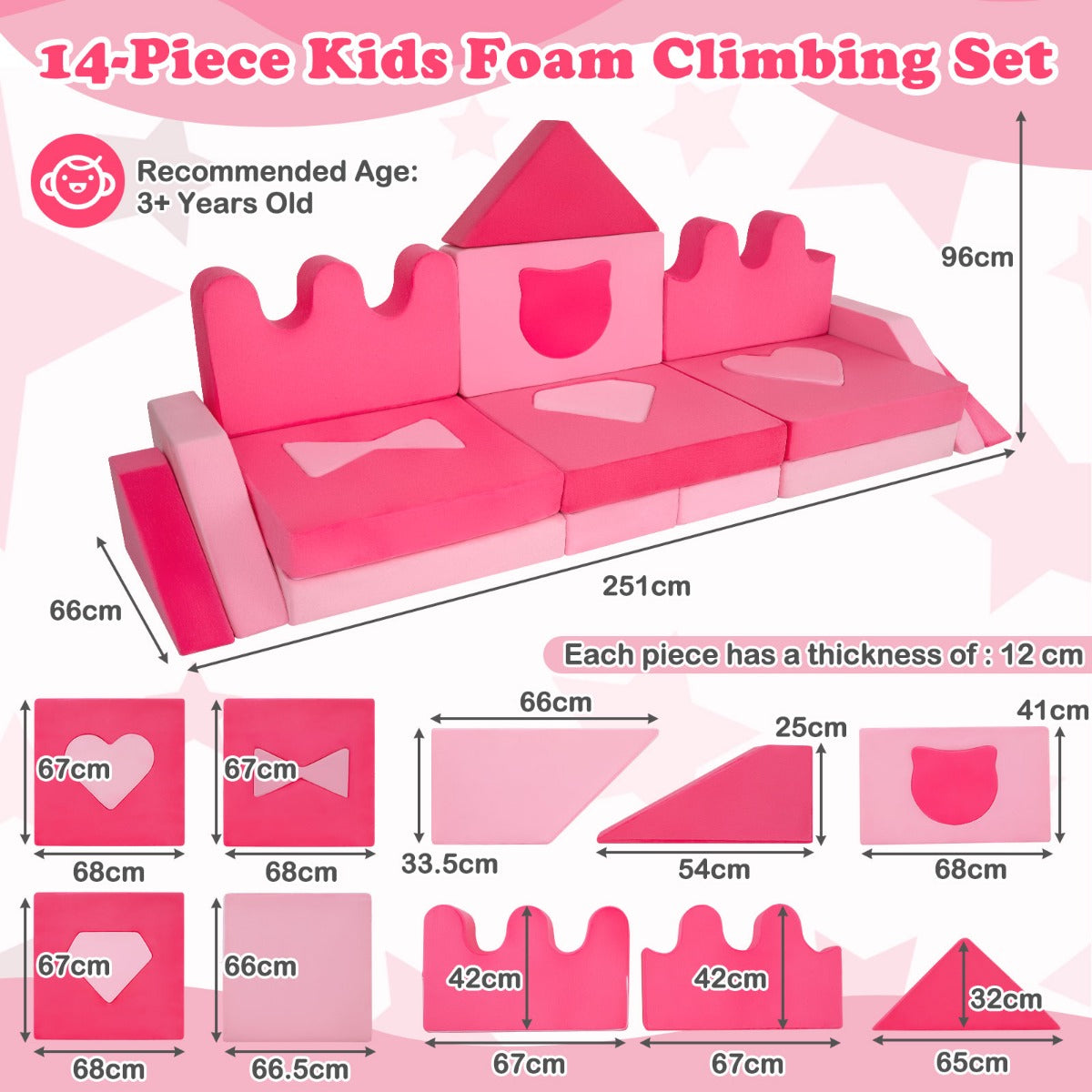 Livsk costway 14 delige kinderspeelbank modulaire kinderspeelbank vanaf 3 jaar zachte indoor kruipspeelbank met hoogwaardige schuimvulling en afneembare hoezen