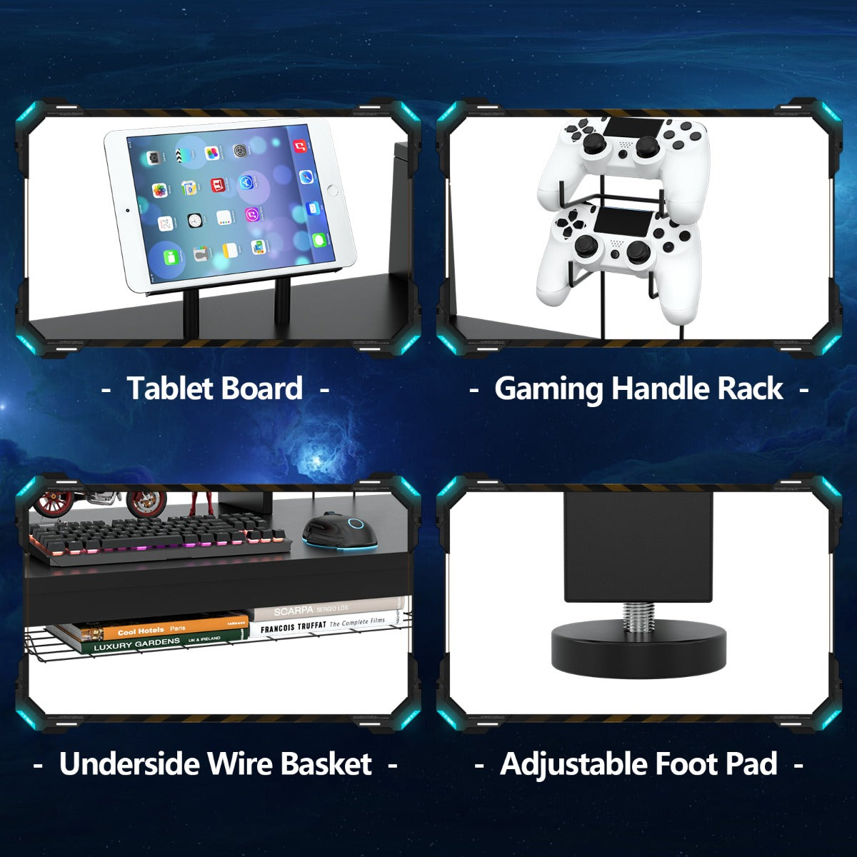 LIVSK Professioneel Gamebureau - Ergonomische Monitorplank - Bekerhouder - Hoofdtelefoonhaak - Opbergmand - 155 x 60 x 94 cm -