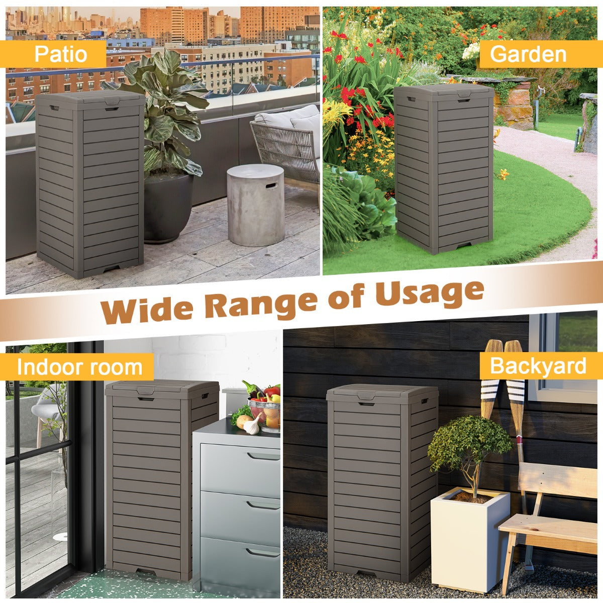 LIVSK Vuilnisemmer met Vloeistofhouder - Duurzaam Harsmateriaal - Dubbele Deksel - Uittrekbare Vloeistofschaal - 141L - Lichtbruin