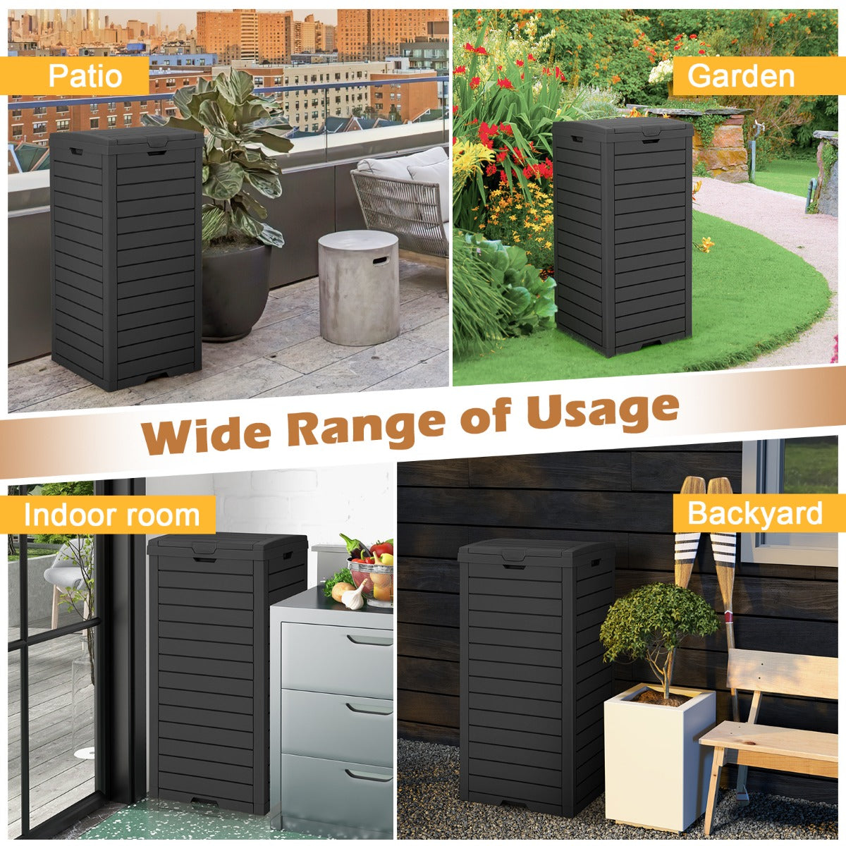 LIVSK Vuilnisemmer 141L met Vloeistofhouder - Dubbele Dekselsluiting - Duurzaam Harsmateriaal - Zwart