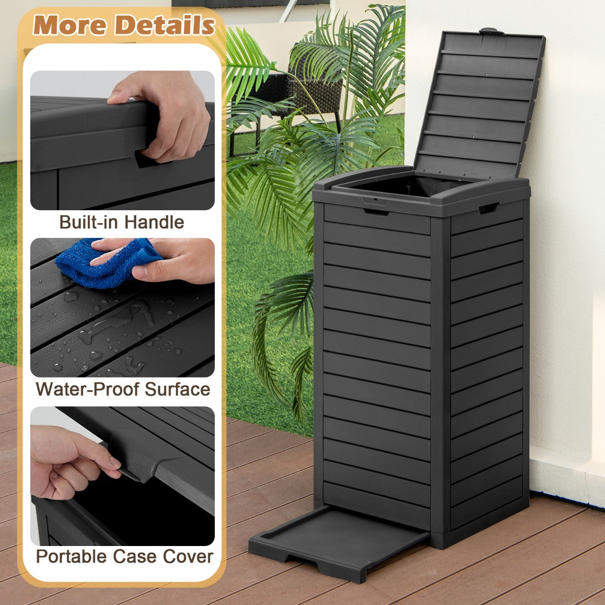 LIVSK Vuilnisemmer 141L met Vloeistofhouder - Dubbele Dekselsluiting - Duurzaam Harsmateriaal - Zwart