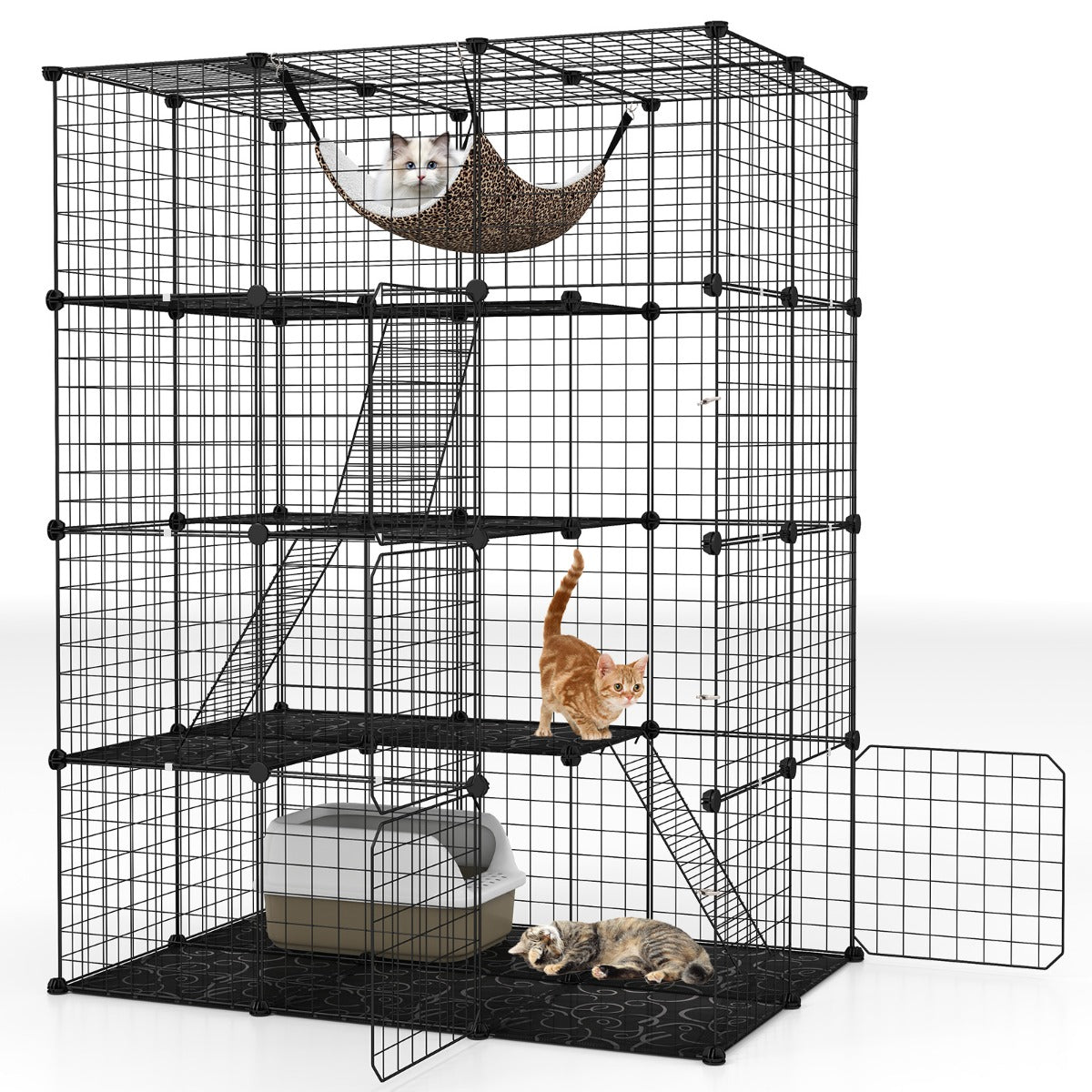 LIVSK Grote Kattenkooi met 4 Verdiepingen - Duurzaam PP en Gepubliceerd Metaal - Eenvoudige Montage - Voor Katten en Kleine