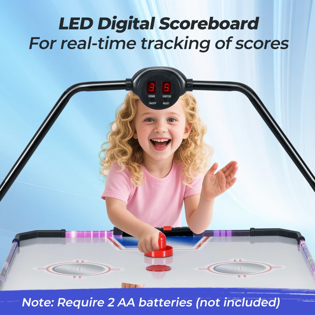 LIVSK Airhockeytafel - Krachtige Motor - LED Digitale Display - Inclusief 2 Hockeysticks en 2 Pucks - 144 x 68 x 81 cm - Zwart