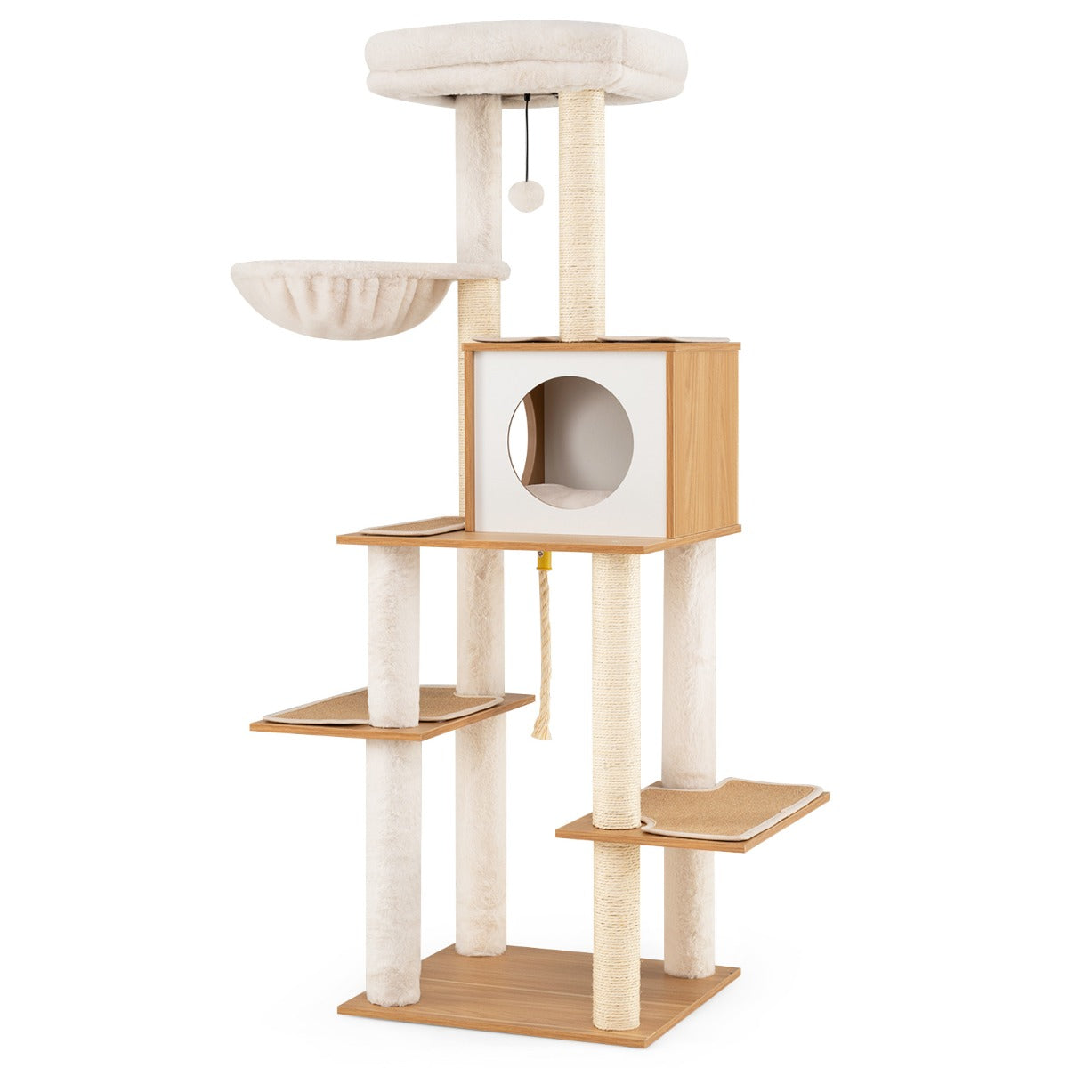 Livsk costway 148 cm hoge moderne krabpaal kattenboom voor binnenkatten en kittens klimboom met tapijt 1