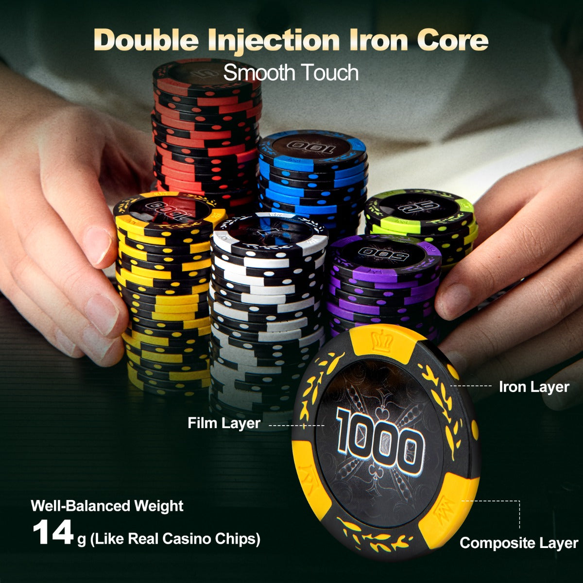 LIVSK Pokerficheset - 500 Fiches - 2 Kaartspellen - 5 Dobbelstenen - Stevige Aluminium Koffer - Voor 9-10 Spelers - Zwart