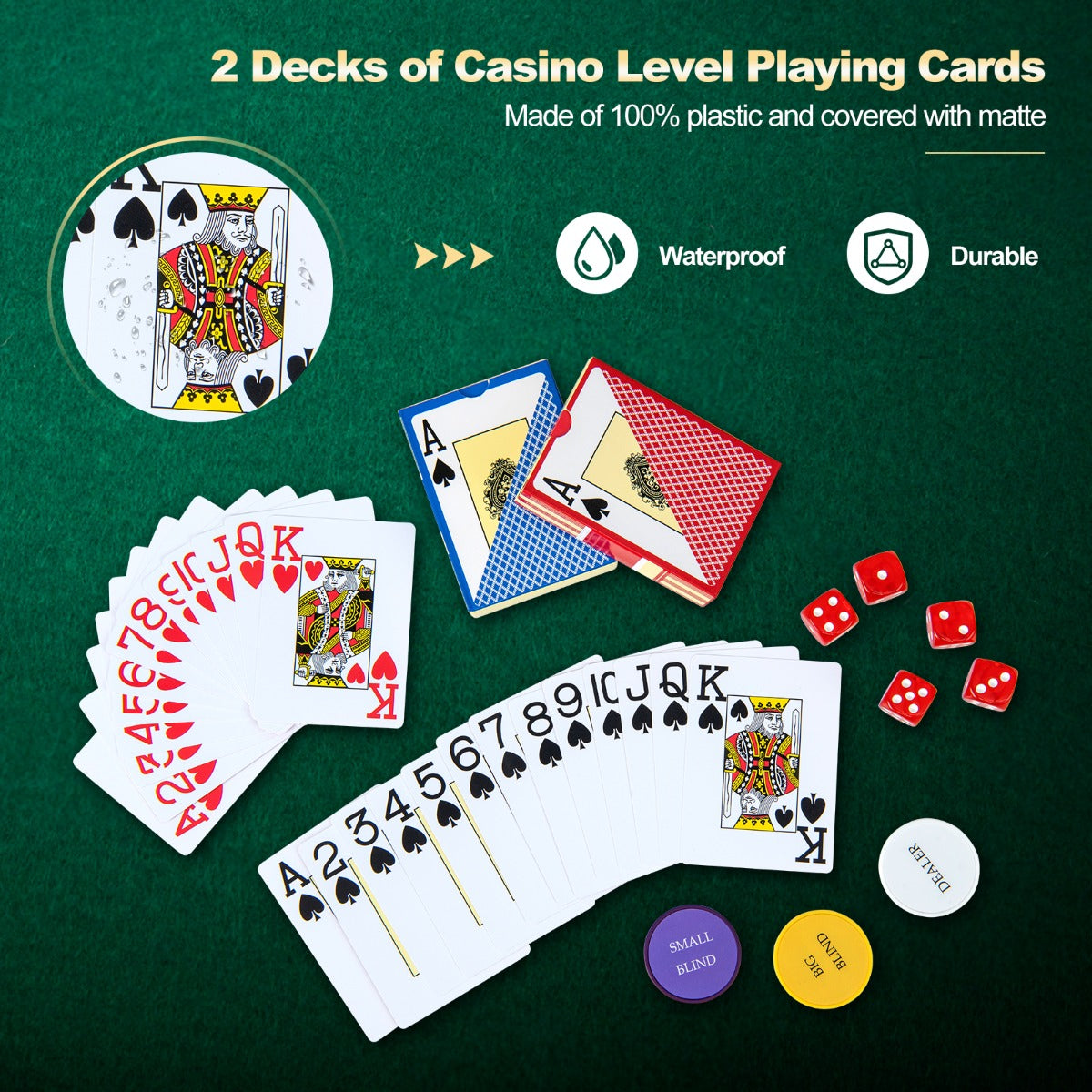 LIVSK Pokerficheset - 500 Fiches - 2 Kaartspellen - 5 Dobbelstenen - Stevige Aluminium Koffer - Voor 9-10 Spelers - Zwart