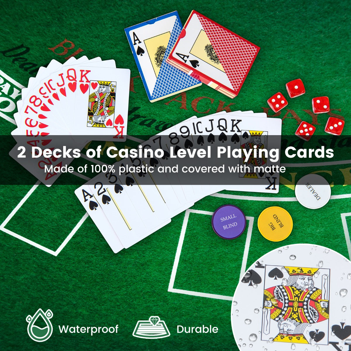 LIVSK Pokerset - 300 Fiches - 2 Kaartspellen - 5 Dobbelstenen - Draagtas met Sleutel - Voor 7 tot 9 Spelers - Zwart