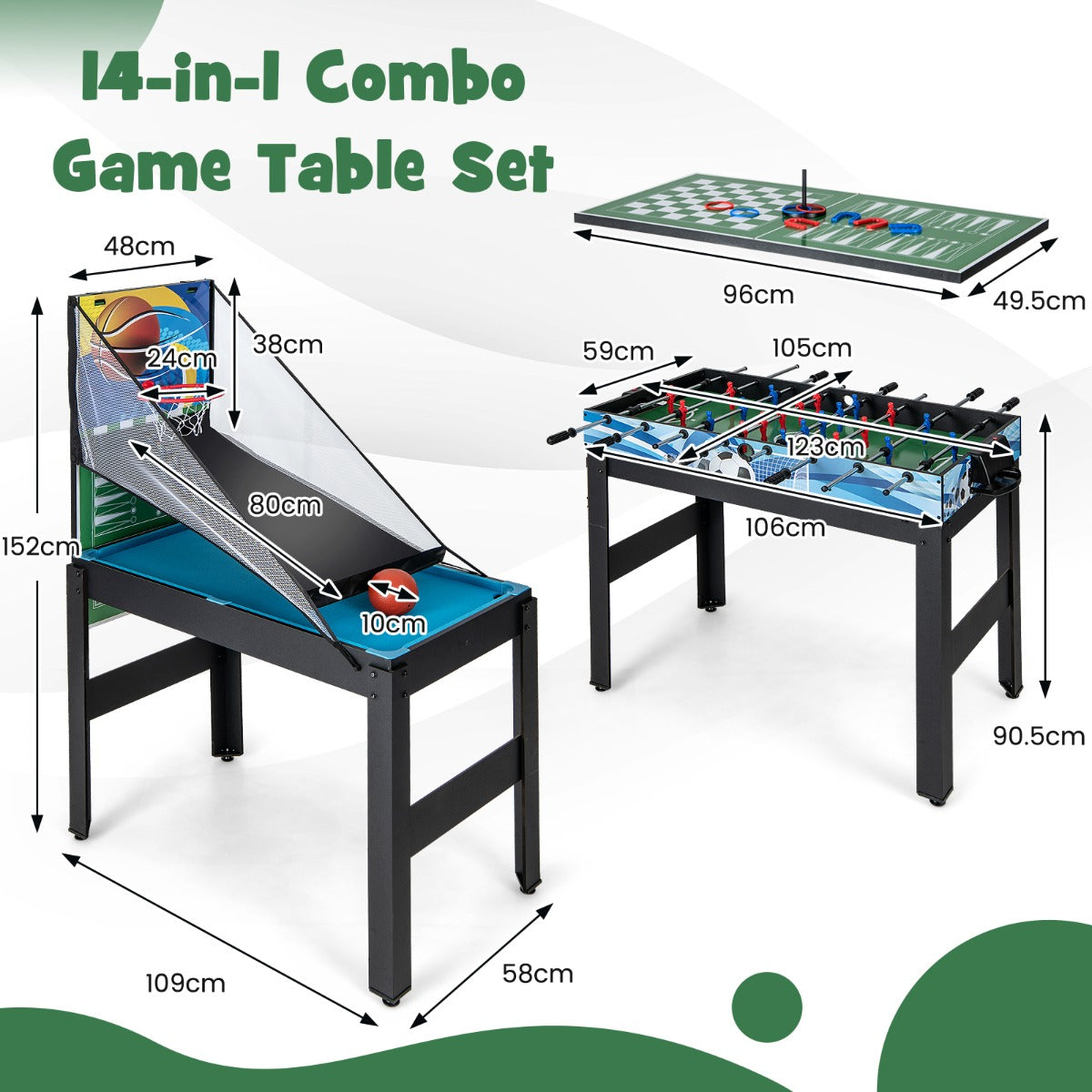 LIVSK 15-in-1 Speeltafelset - Tafelvoetbal, Basketbal, Biljart en meer - Duurzaam met Stabiele Poten - Meerkleurig