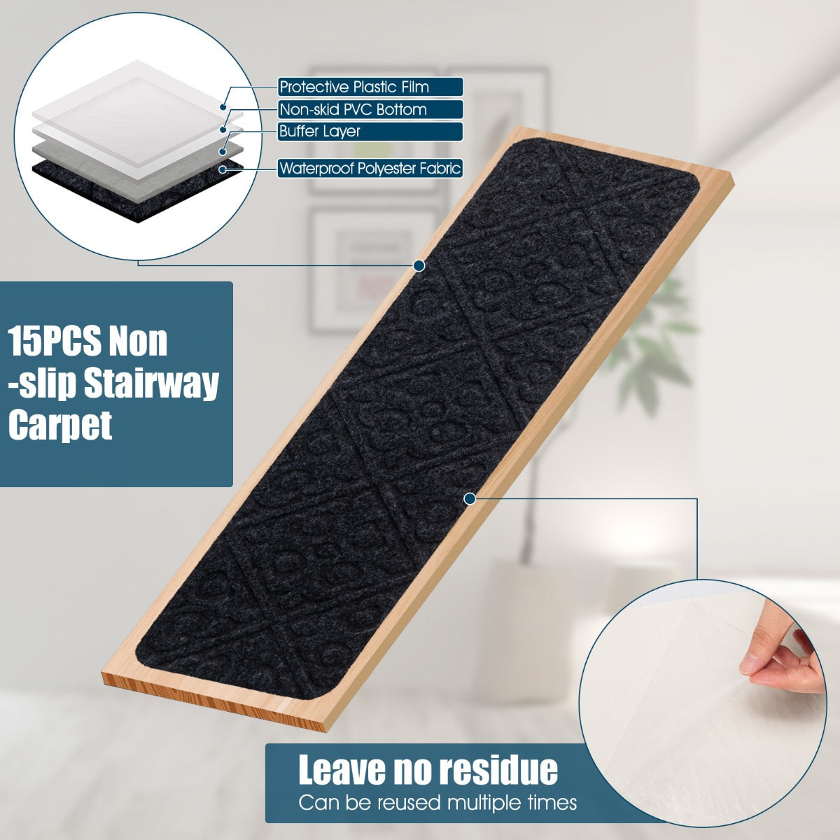 LIVSK Waterdichte Trapmatten Set - Antislip & Geluiddempend - Hoogwaardige Polyester - Op Maat Te Snijden - Grijs