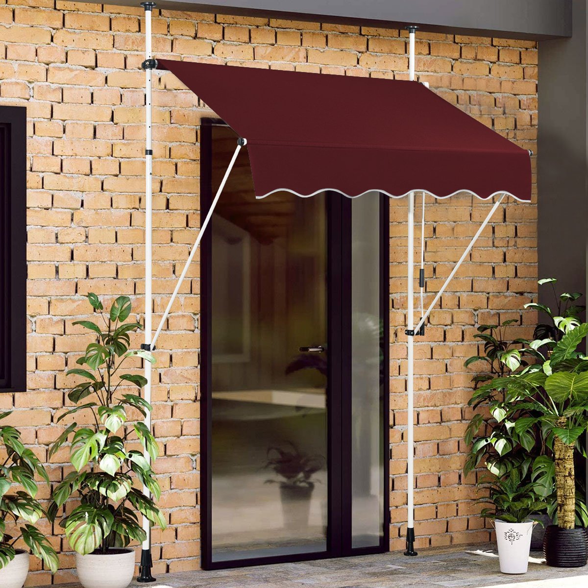 LIVSK Uitschuifbare Zonnescherm - Hoogwaardig Polyester met Aluminium Frame - Verstelbaar - Handmatig - Rood