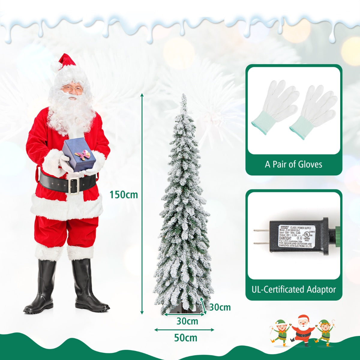 LIVSK Kunstkerstboom 150 cm - 334 Sneeuwtakken - 150 LED-lampjes - 11 Lichtmodi - Timer - Groen/Wit