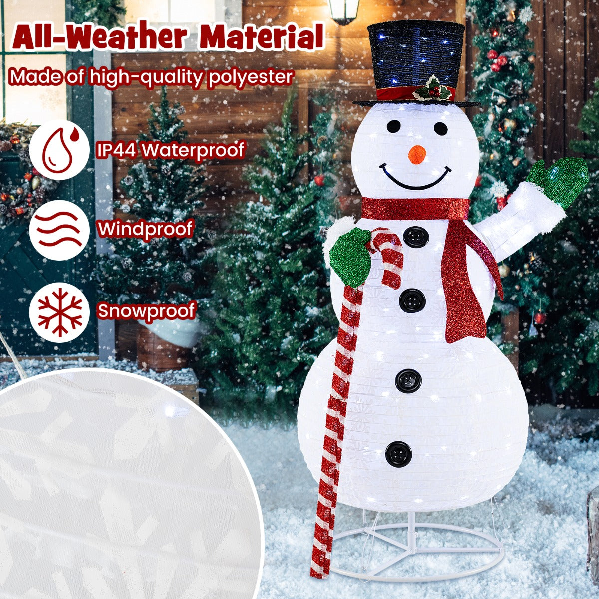 LIVSK Verlichte Pop-Up Sneeuwpop - 150 cm Hoog met 180 LED-Lampjes - Duurzaam en Weerbestendig - Inclusief Grondspiesen - Wit