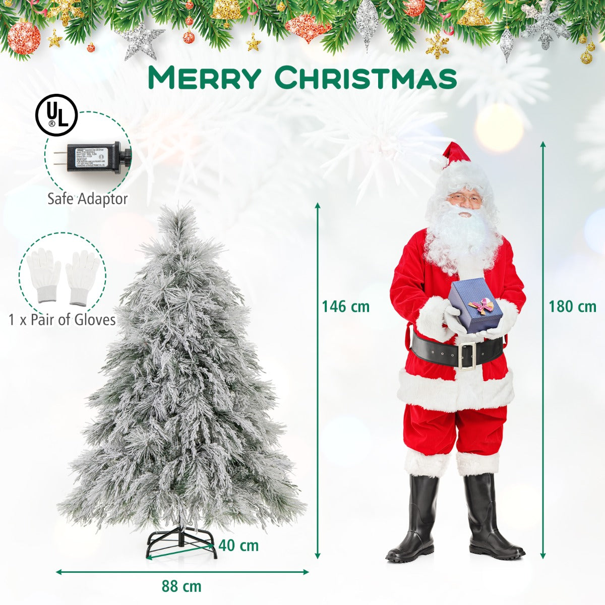 LIVSK Kunstkerstboom 146 cm - 150 Warmwitte LED-lampjes - 279 Takken - Geurloos en Vuurbestendig - Eenvoudige Montage - Wit +