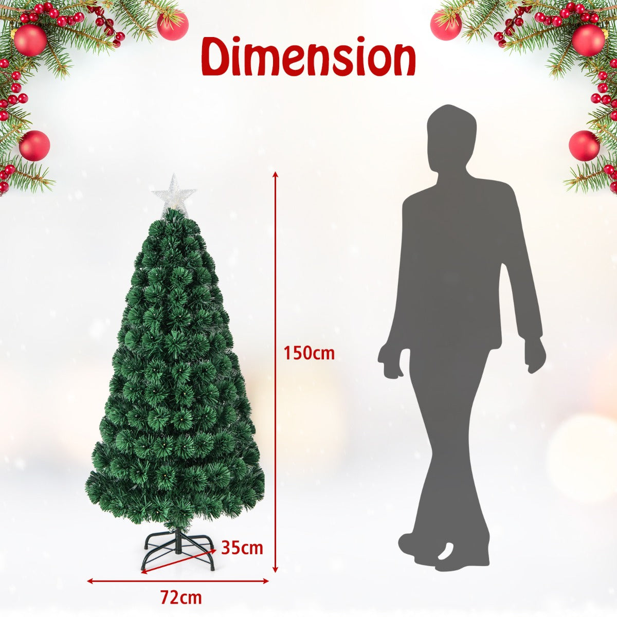 LIVSK 150 cm Kunstmatige Kerstboom - 170 Takuiteinden - 170 LED-Lampjes - 8 Verlichtingsstanden - Brandveilig - Groen