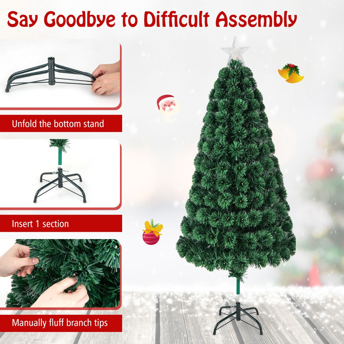 LIVSK 150 cm Kunstmatige Kerstboom - 170 Takuiteinden - 170 LED-Lampjes - 8 Verlichtingsstanden - Brandveilig - Groen