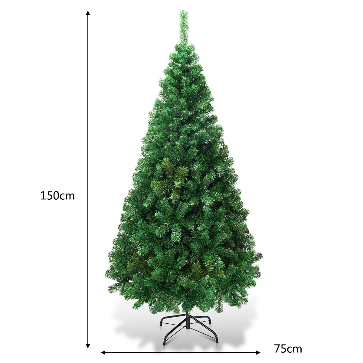 LIVSK Kunstkerstboom 150 cm - Opvouwbaar PVC met 350 tips - Eenvoudige opzet - Duurzaam - Metalen standaard - Groen