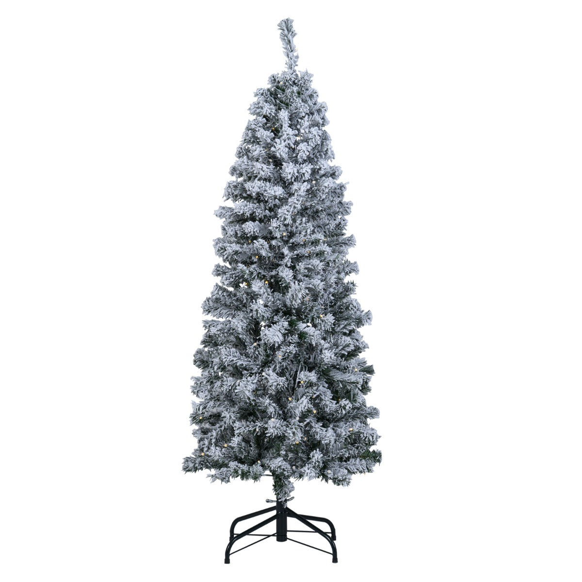 LIVSK Kunstkerstboom met Sneeuweffect - 180 Warmwitte LED-lampjes - Slanke Potloodvorm - 150 cm - Groen + Wit