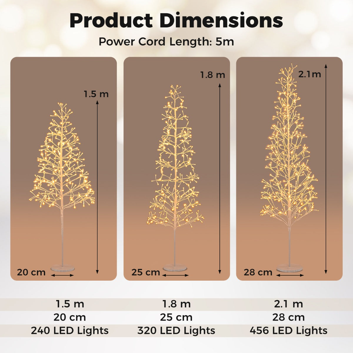 Livsk costway 150 cm kunstkerstboom met lampjes witte berkenboom en betonnen voet 1 1
