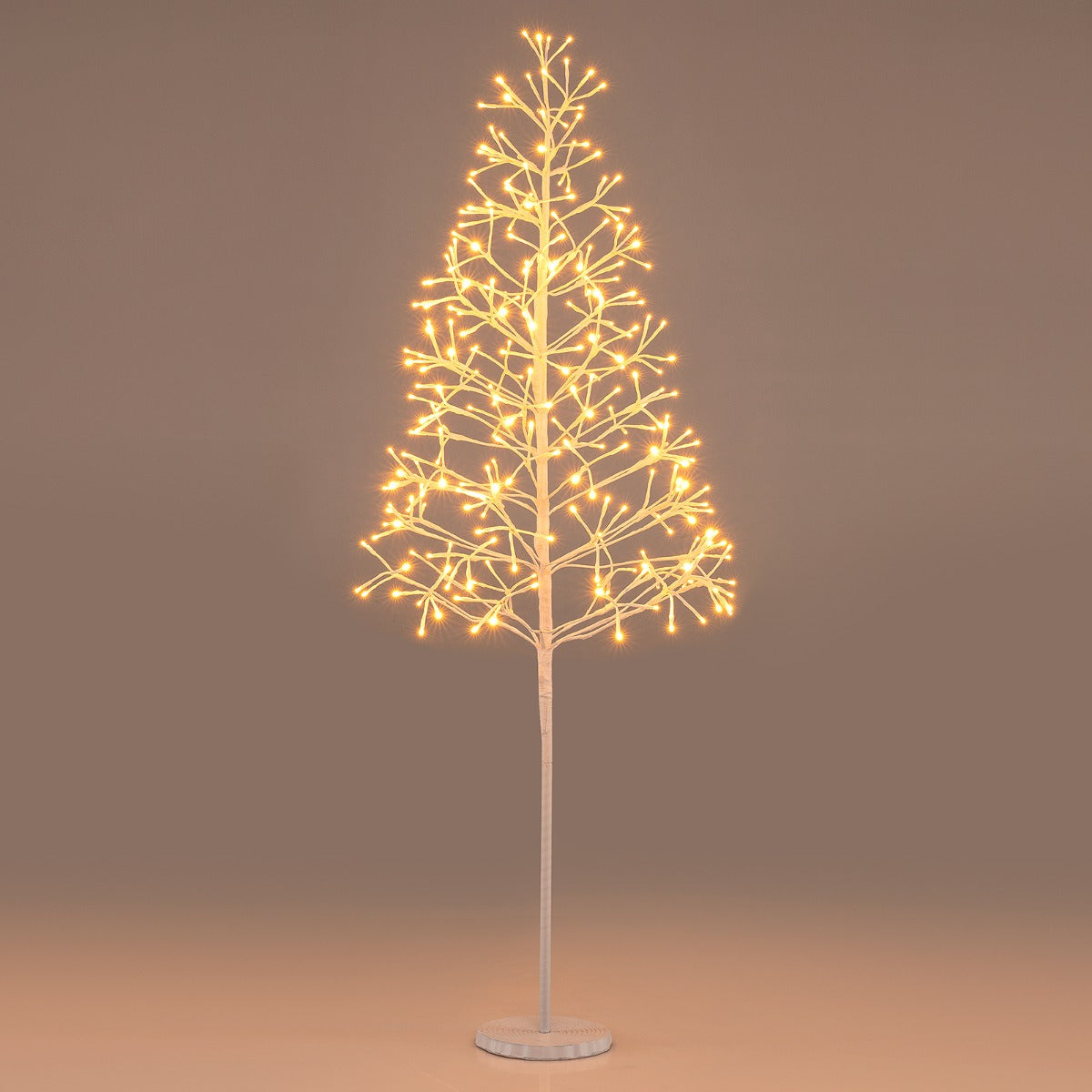 Livsk costway 150 cm kunstkerstboom met lampjes witte berkenboom en betonnen voet
