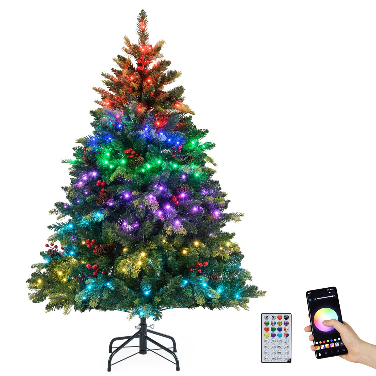 Livsk costway 150 cm kunstmatige kerstboom met 250 app gestuurde veelkleurige rgb lampjes kunstboom 1 1