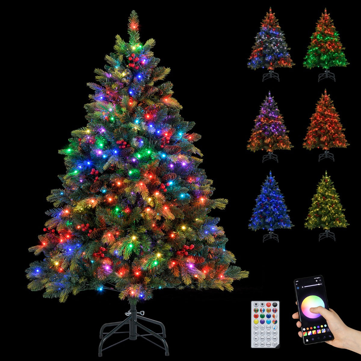 Livsk costway 150 cm kunstmatige kerstboom met 250 app gestuurde veelkleurige rgb lampjes kunstboom 2