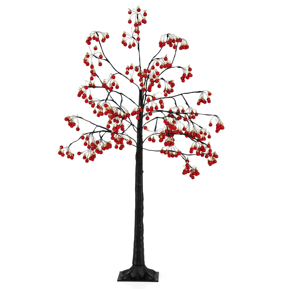 Livsk costway 150 cm kunstmatige kerstboom met verlichting en flexibele takken 384 rode ballen 480 warmwitte led lampjes voor binnen buiten 1 1