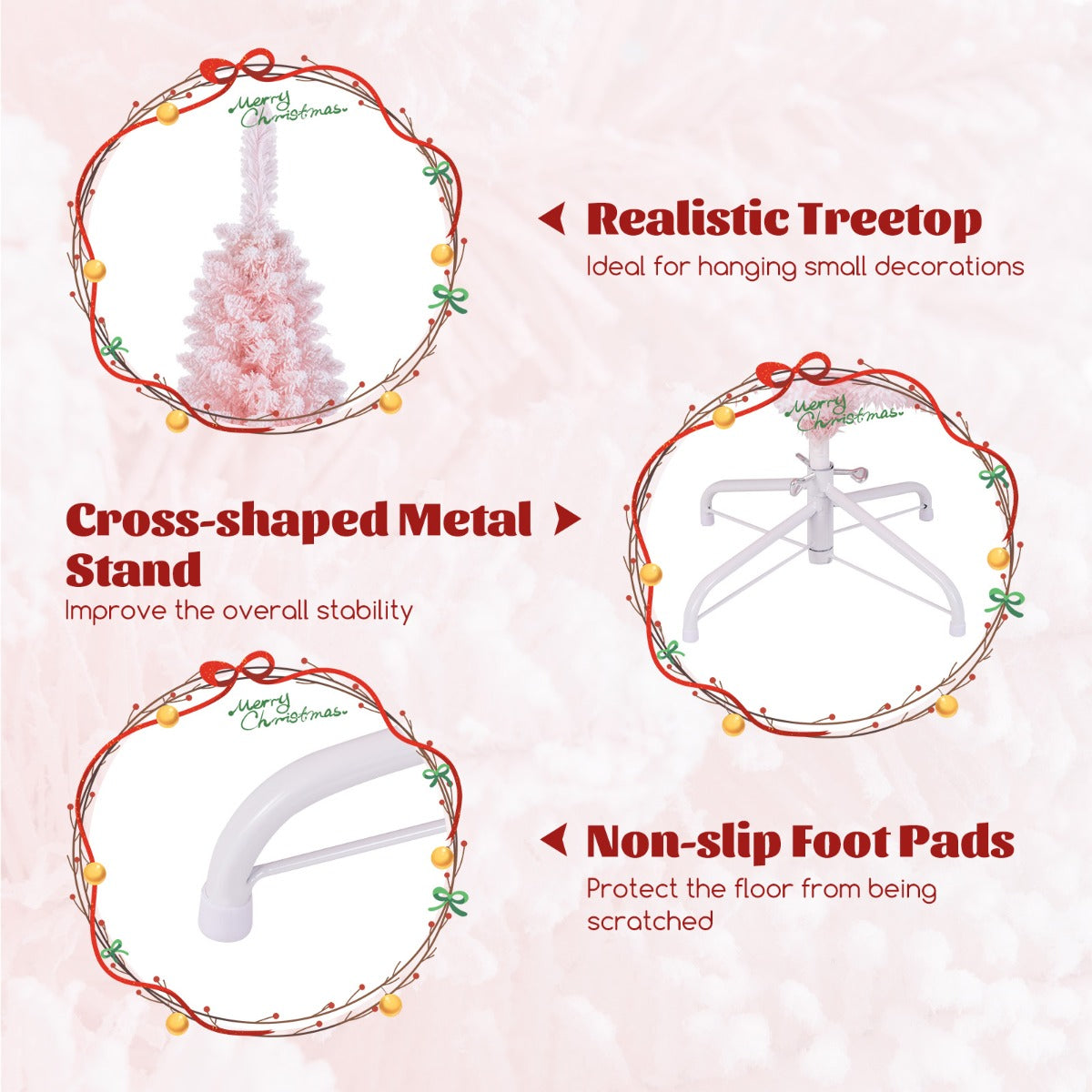 LIVSK Roze Kunstkerstboom - 328 Takpunten - Slank en Inklapbaar - Vlamvertragend PVC - 150 cm - Roze