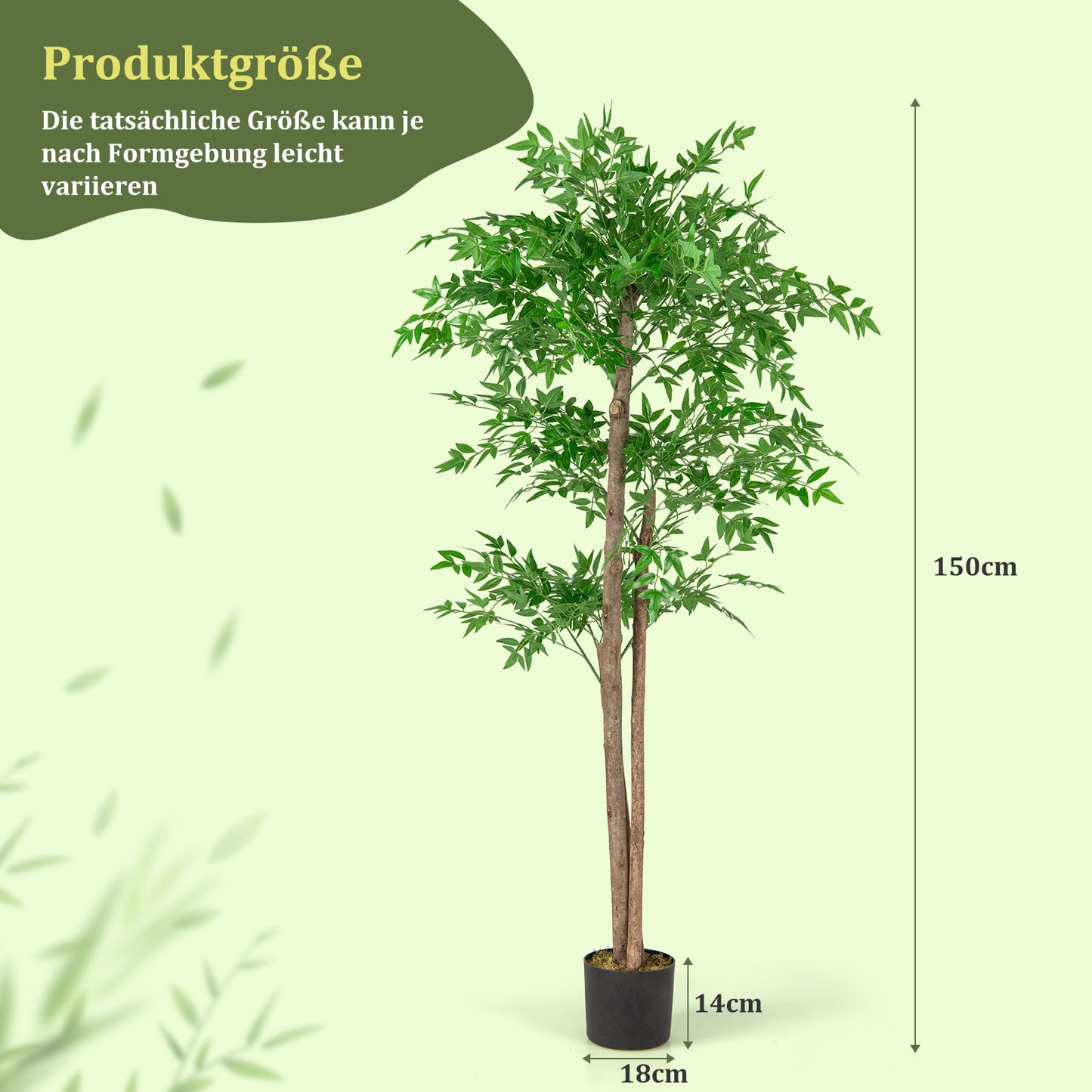 LIVSK Kunstbamboeplant - Levensecht met 1020 Bladeren - Duurzaam PEVA - Stabiliteit met Cementbasis - 150 cm - Groen