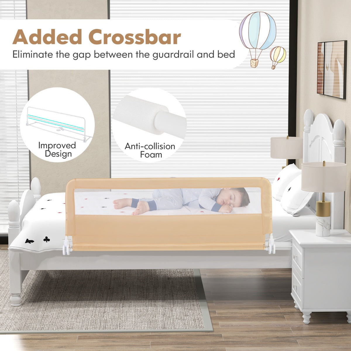 LIVSK Opvouwbaar Bedhekje - Verstelbaar en Veilig - Ademend Net - Gereedschapsvrije Montage - 150 cm - Beige