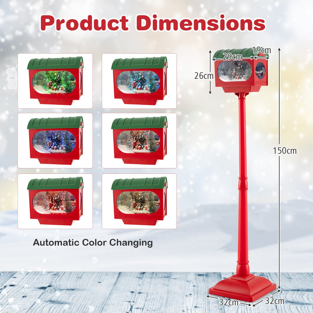 LIVSK Muzikale Kerstlamp - Geluid-Geactiveerd met Sneeuwbol & Scène - Afneembaar - Stabiliteit - 150 cm - Rood