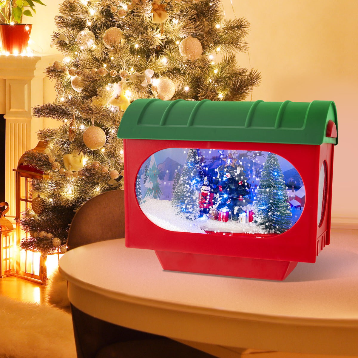 LIVSK Muzikale Kerstlamp - Geluid-Geactiveerd met Sneeuwbol & Scène - Afneembaar - Stabiliteit - 150 cm - Rood
