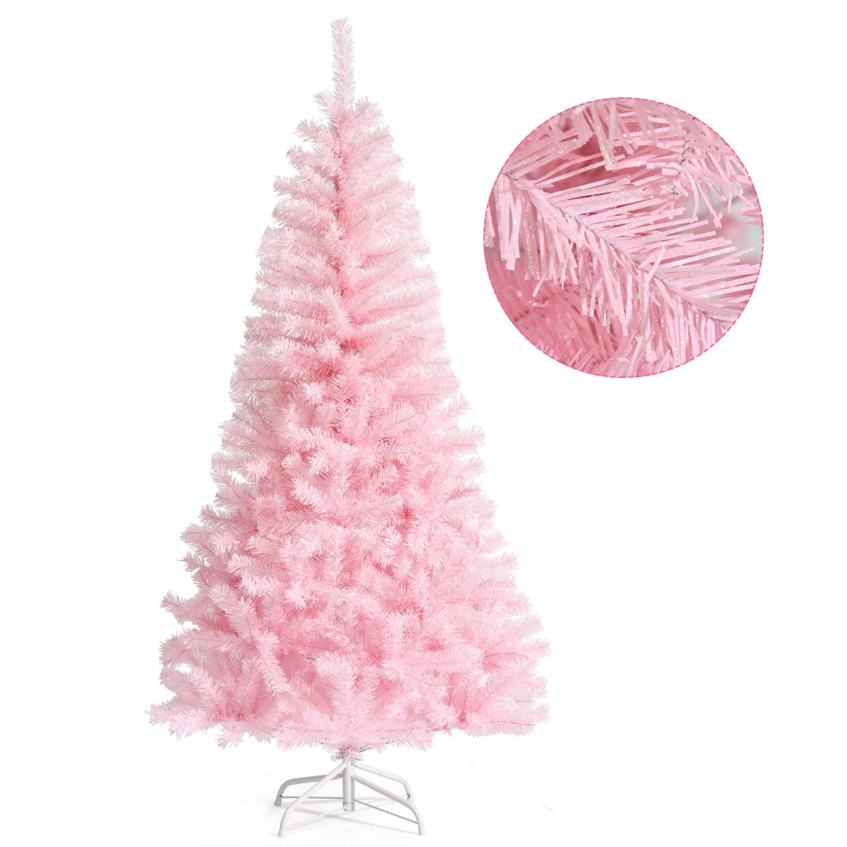 LIVSK Roze Kunstmatige Kerstboom - Volle Takken met Glitters - Duurzaam PVC - Stevige Metalen Basis - 75 x 75 x 150 cm - Roze