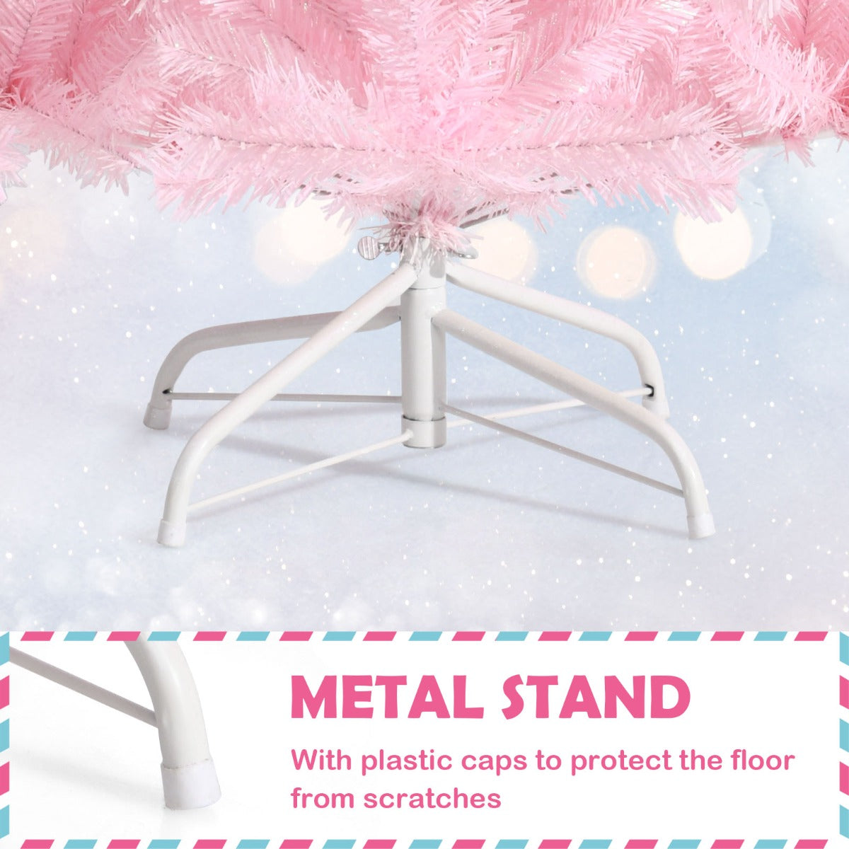 LIVSK Roze Kunstmatige Kerstboom - Volle Takken met Glitters - Duurzaam PVC - Stevige Metalen Basis - 75 x 75 x 150 cm - Roze