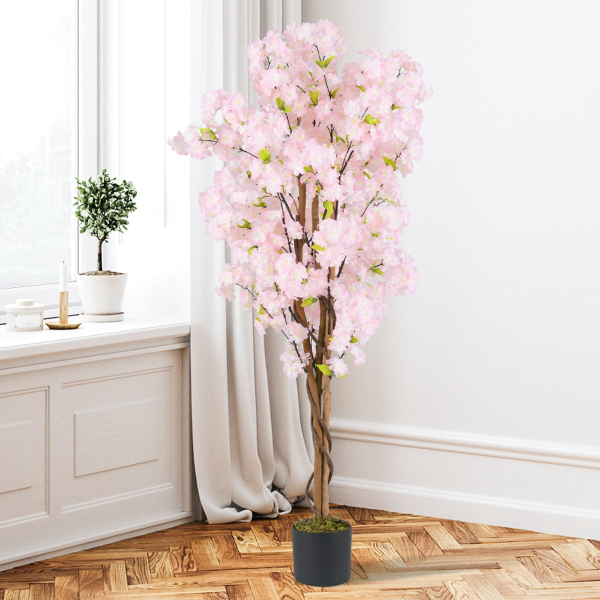 LIVSK Kunstmatige Kersenbloesemboom - 150 cm - Onderhoudsvrij - Natuurlijke Uiterlijk - 972 Roze Bloemen - Roze