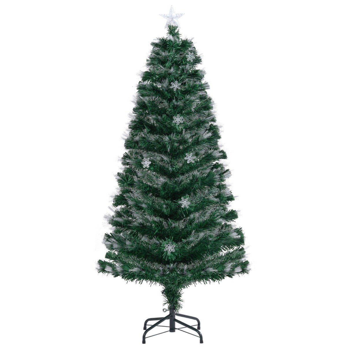 LIVSK Kunstkerstboom 150 cm - 170 Takpunten - 8 Verlichtingsmodi - Inclusief Standaard - Sneeuwvlokken - Groen