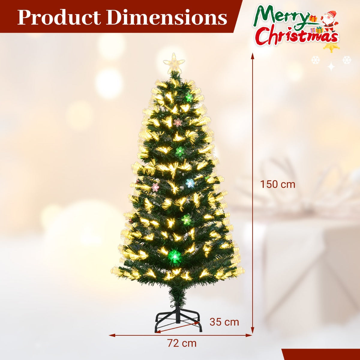LIVSK Kunstkerstboom 150 cm - 170 Takpunten - 8 Verlichtingsmodi - Inclusief Standaard - Sneeuwvlokken - Groen