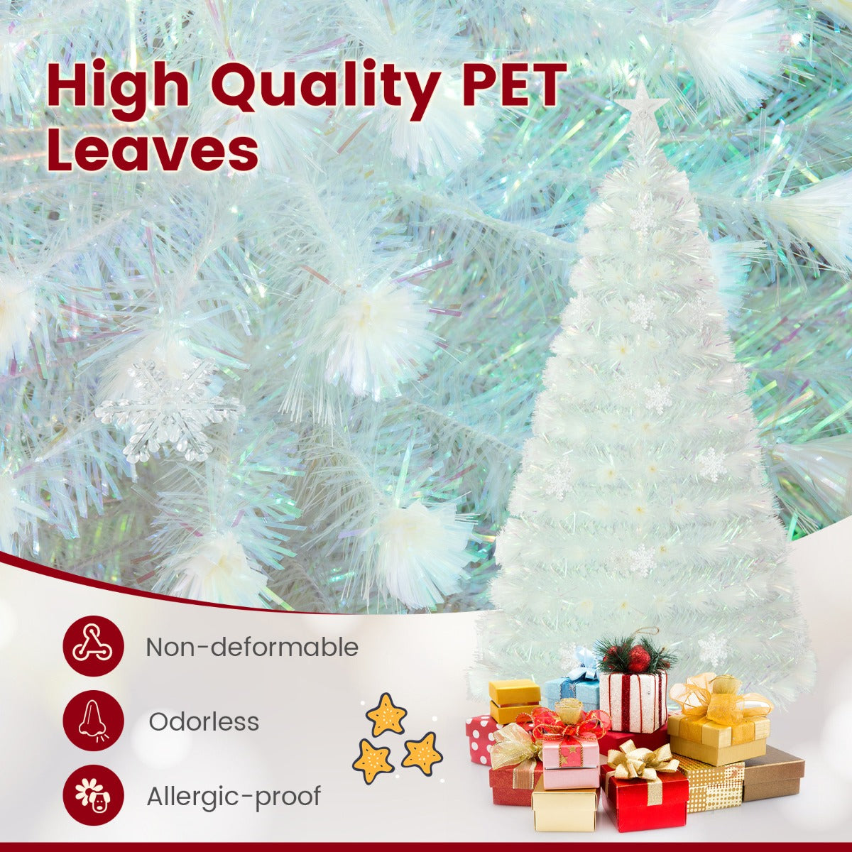 LIVSK Witte Glasvezel Kerstboom - 170 Takpunten - Meerkleurige LED Verlichting - 150 cm - Duurzaam en Elegant - Wit