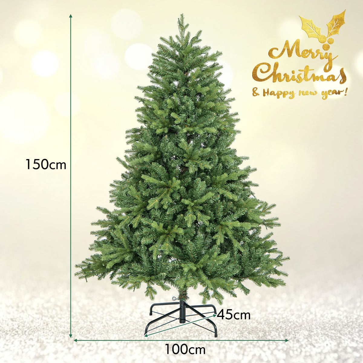 LIVSK Kunstkerstboom - 844 Takken - 250 LED-Lampjes - 11 Verlichtingsstanden - Scharnierend - 150 cm - Groen