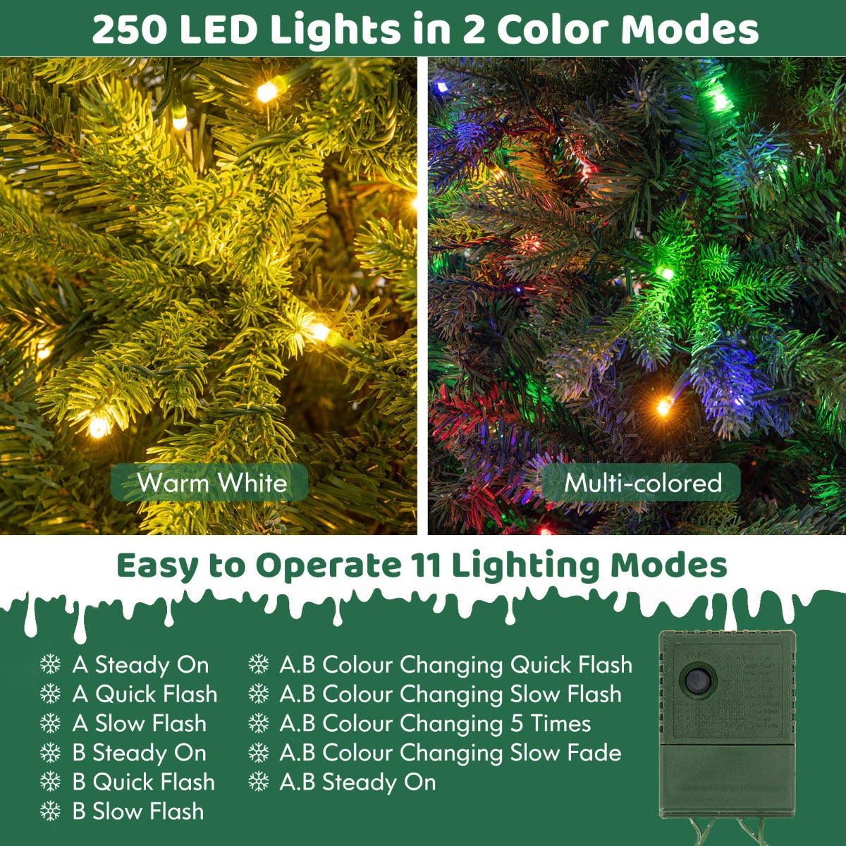 LIVSK Kunstkerstboom - 844 Takken - 250 LED-Lampjes - 11 Verlichtingsstanden - Scharnierend - 150 cm - Groen