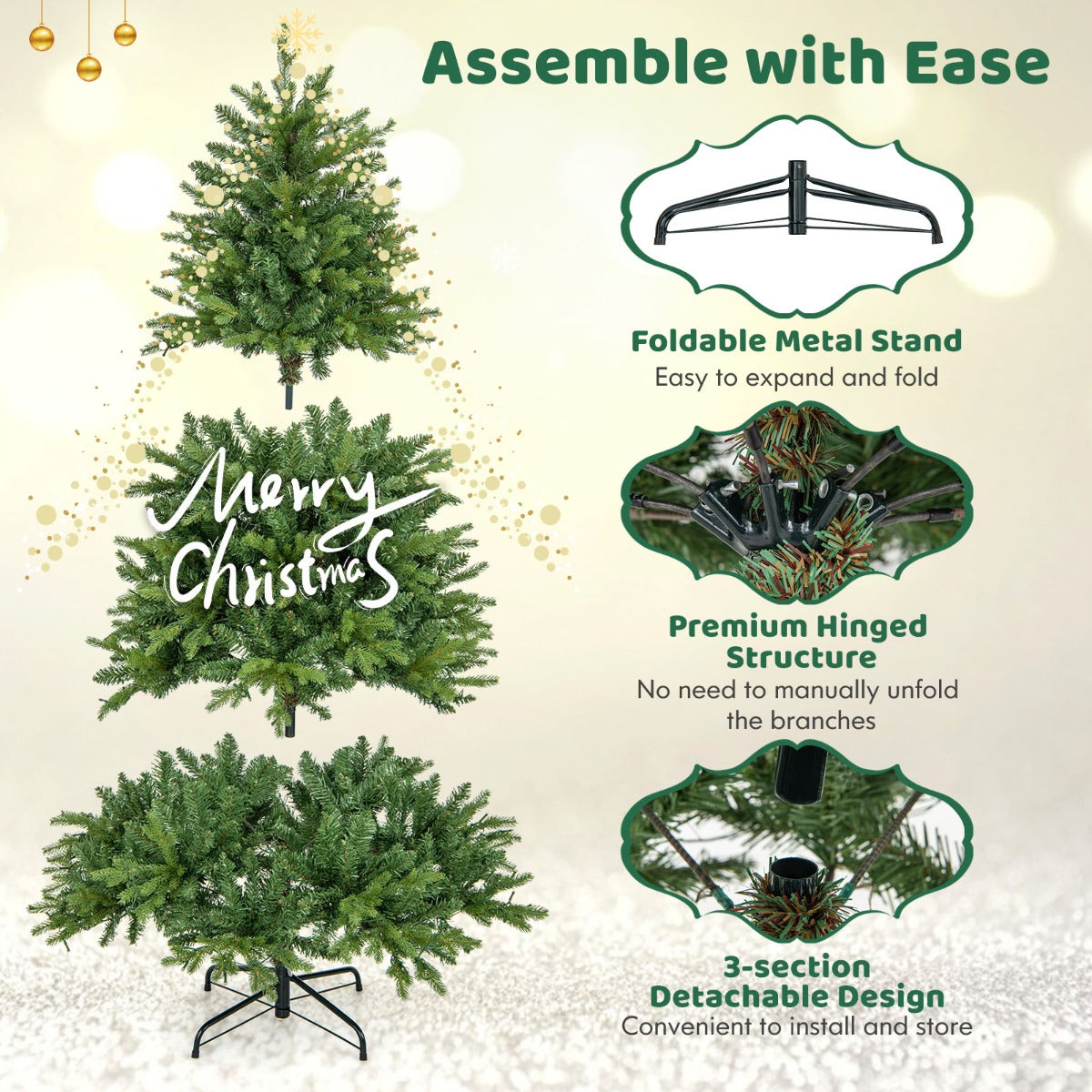 LIVSK Kunstkerstboom - 844 Takken - 250 LED-Lampjes - 11 Verlichtingsstanden - Scharnierend - 150 cm - Groen