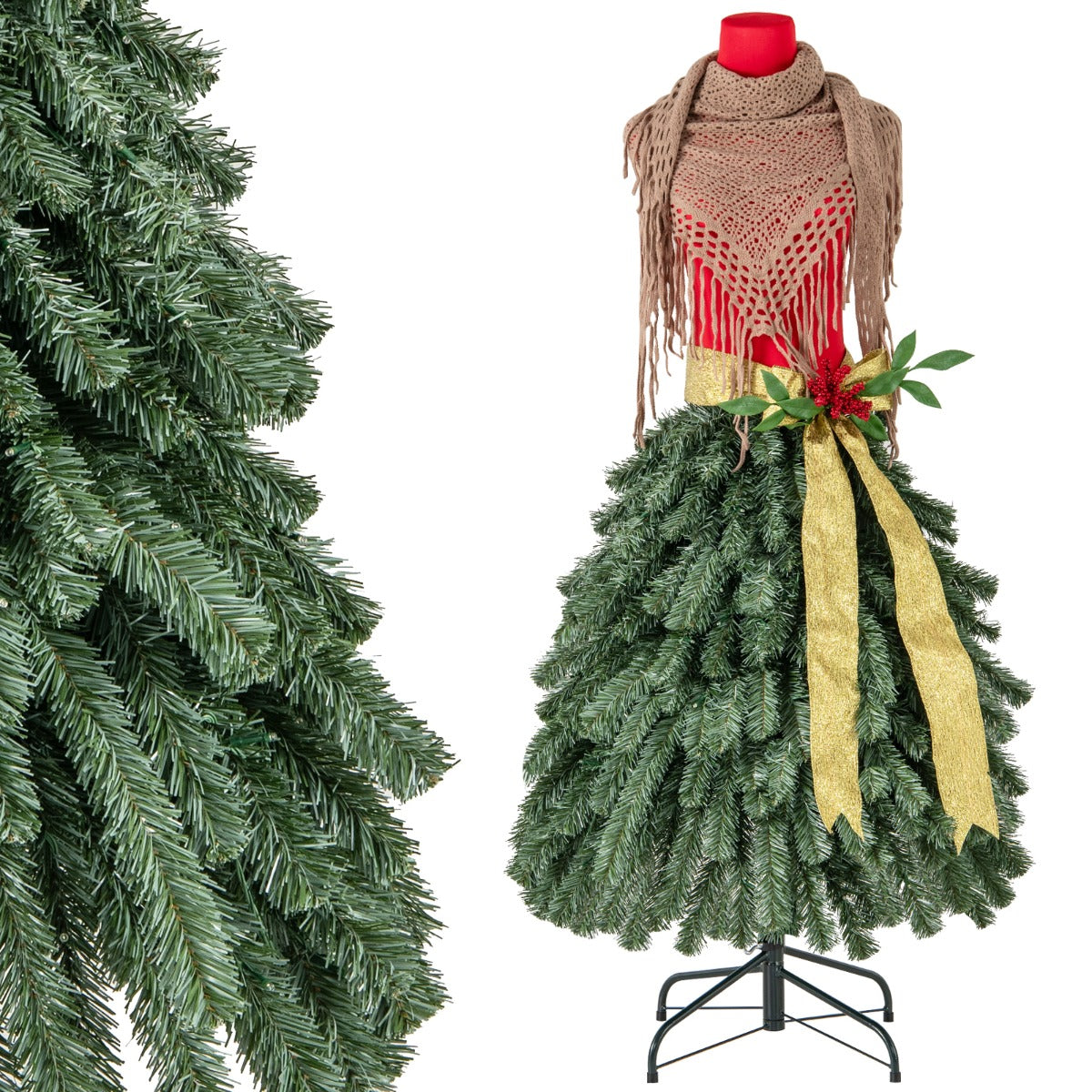 LIVSK Kunstkerstboom met Paspoprok - 248 Takuiteinden - Vlamvertragend PVC - 100 Warmwitte LED's - Inclusief Handschoenen - Groen