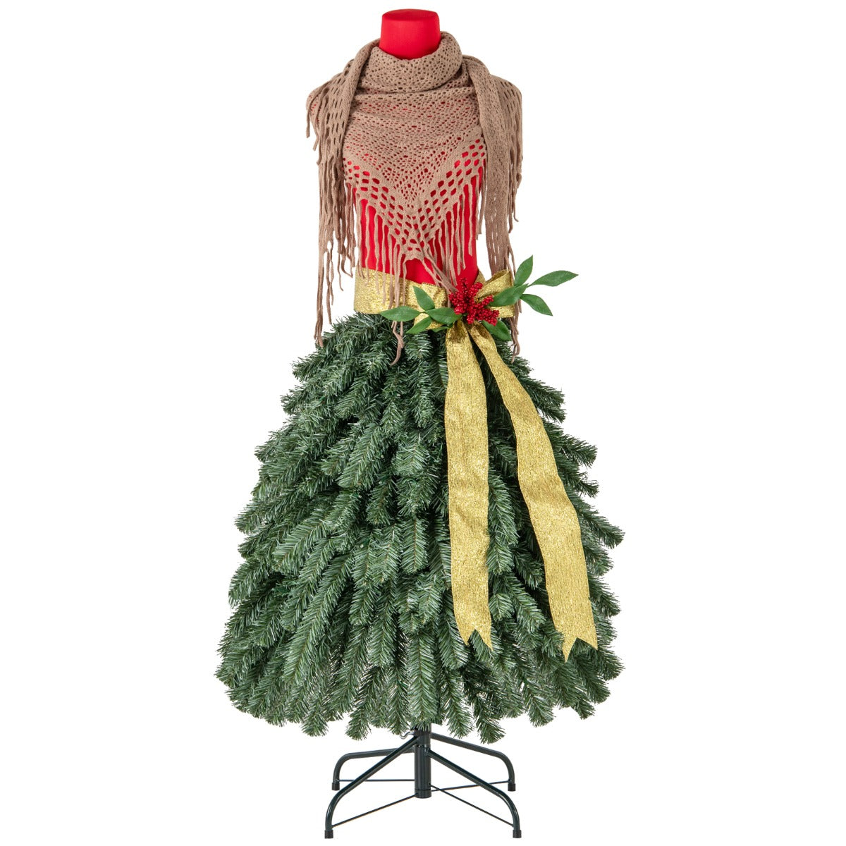 LIVSK Kunstkerstboom met Paspoprok - 248 Takuiteinden - Vlamvertragend PVC - 100 Warmwitte LED's - Inclusief Handschoenen - Groen