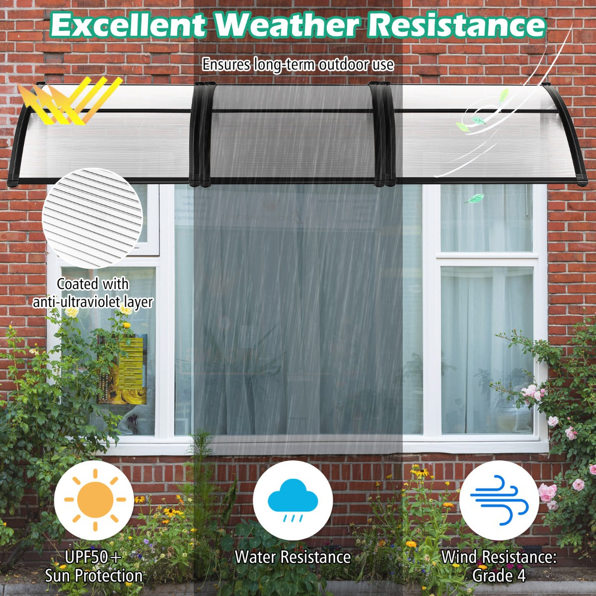 LIVSK Raam- en Deurluifel - Weerbestendig met PC-panelen - Eenvoudige installatie - 150 x 100 x 28 cm - Grijs