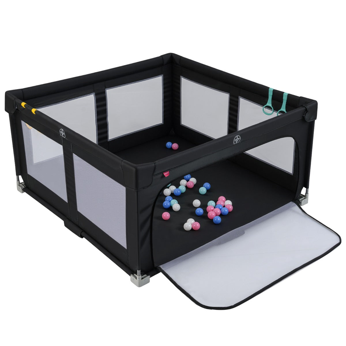 LIVSK Grote Speelbox - Ruimte van 150 x 150 cm - Antikollisionsschuimkussens - Inclusief 50 Speelballen - Draagtas - Zwart
